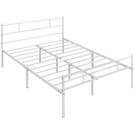 Homevive Cama Hierro para colchón de 135 x 190 cm Cama Metálica Cama Doble Industrial Estructura Metal Blanco