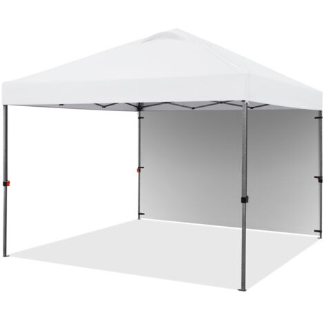 Homevive Carpa Plegable Portátil 3x3 m Cenador de Jardín con 1 Pared Lateral Altura Ajustable en 3 Niveles Gazebo para Exterior Camping Fiestas Mercado Patio Anti-UV Impermeable y Bolsa de Arena Blanc
