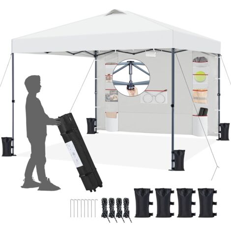 Homevive Carpa Pop-Up con Pared Lateral y 9 Bolsillos de Almacenamiento Cenador Plegable con Altura Ajustable para Playa Patio Camping Blanco
