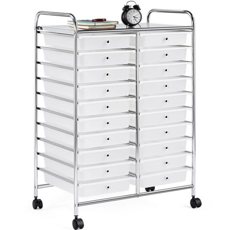 Homevive Carrito Auxiliar con Ruedas Carros Almacenamiento con 20 Cajones Carrito Organizador Cocina 62,5 x 36 x 91 cm Blanco