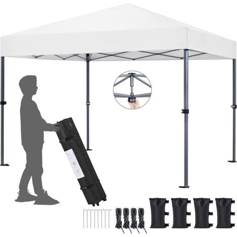 Homevive Cenador Plegable para Exterior 3x3M Cenador Plegable Pérgola Cuadrada con Diseño Pop-Up Resistente al Agua Altura Ajustable para Camp Playa Jardín Terraza Blanco