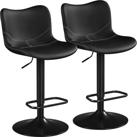 Homevive Conjunto de 2 Sillas de Bar sin Reposabrazos en Polipiel, Giratorias, con Respaldo y Reposapiés, Altura Ajustable Negro