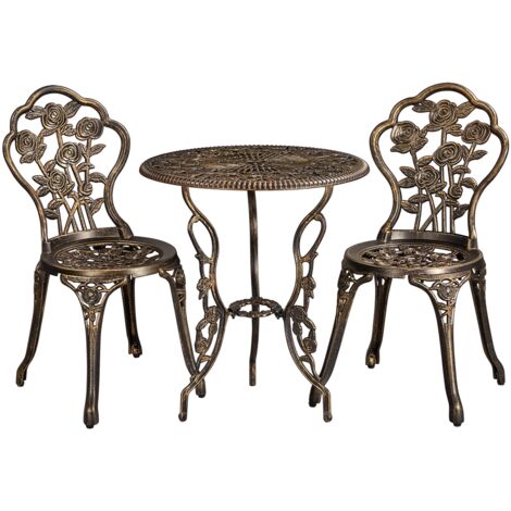 Homevive Conjunto de 3 Piezas para Patio Mesa con Orificio para Sombrilla Juego de Muebles de Metal Silla de Diseño de Comedor para el Jardín Patio Trasero Porche Balcón Piscina Color de Bronce