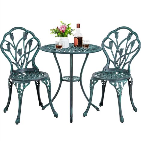 Homevive Conjunto de Mesa y Silla Exterior Mueble de Aluminio para Jardín Balcón Terraza Patio 2 Sillas y 1 Mesa Verde