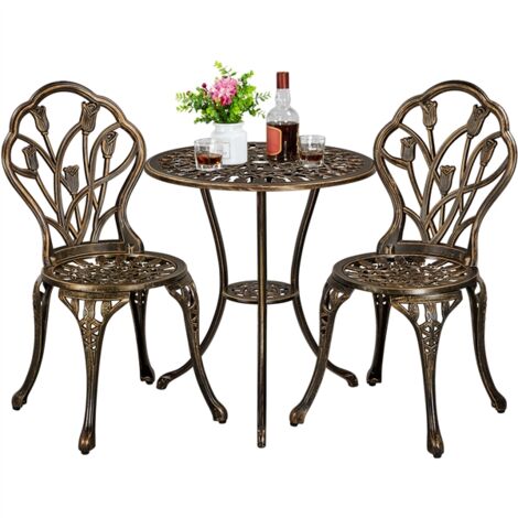 Homevive Conjunto de Mesa y Silla Exterior Mueble de Aluminio para Jardín Balcón Terraza Patio 2 Sillas y1 Mesa