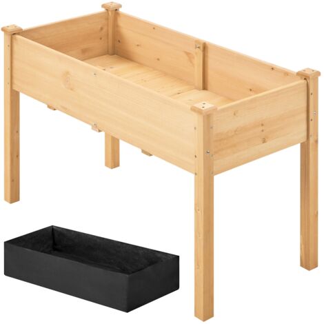Homevive Jardinera Elevada de Madera de Abeto Cama de Cultivo con Forro Drenaje para Plantas Verduras Flores Hierbas Marrón Claro