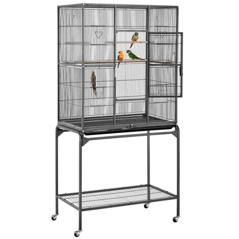 Homevive Jaula para Pájaros Jaula Grande con Ruedas Jaula para Aves Canarios 81 x 47 x 160 cm