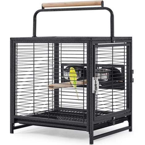 Homevive Jaula para Pájaros Portátil con Funda Protectora para Visitas al Veterinario 48,5 x 39 x 47,5cm Jaula Aves con Asa y 2 Perchas Negro