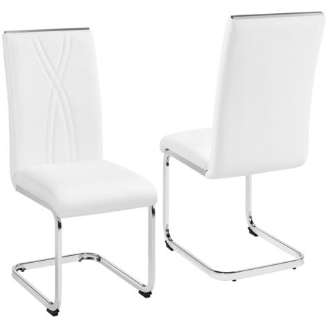 Homevive Juego de 2 Sillas de Comedor Modernas de Respaldo Alto Sillones de Cocina de Polipiel con Patas Metálicas para Estudio Oficina Restaurante, Blanco