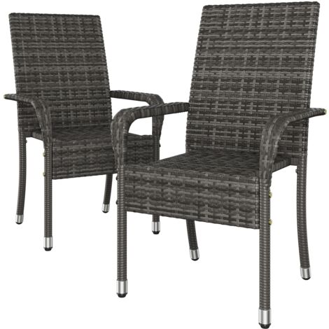 Homevive Juego de 2 Sillas de Jardín de Ratán Sillas de Comedor para Exterior con Respaldo Alto y Reposabrazos para Terraza Patio Gris