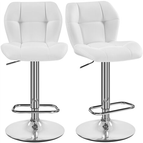 Homevive Juego de 2 Taburete de Bar Taburete de Altura Ajustable 89-111 cm Taburete Industrial Metal Silla de Cocina Tasburete Alto para Cocina Bar Comedor Blanco