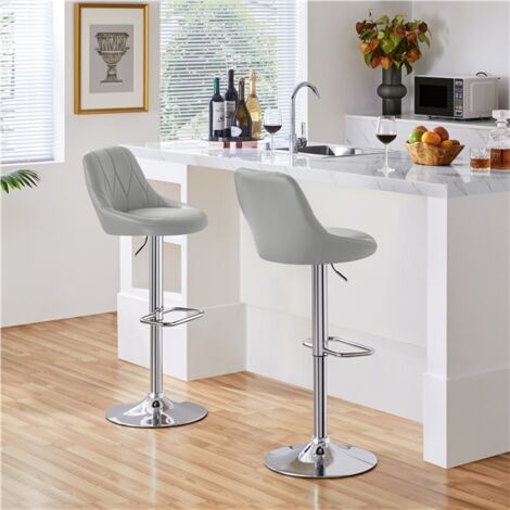 Homevive Juego de 2 Taburetes de Bar de Altura Ajustable 86-107,5 cm Sillas de Bar Asiento Giratorio Reposapiés Cuadrado Estructura de Metal Galvanizado Gris Claro