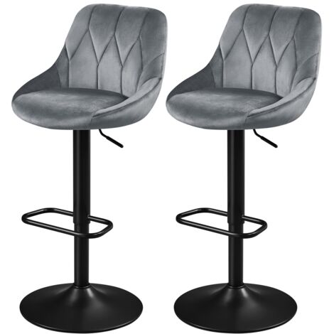 Homevive Juego de 2 Taburetes de Bar de Terciopelo con Altura Ajustable Sillas de Bar con Asiento Giratorio Reposapiés Gris Oscuro