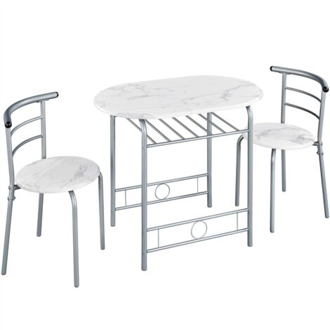 Homevive Juego de Mesa de Comedor Redonda con 2 Sillas, Juego de Muebles de Cocina de 3 Piezas, para Espacios Pequeños, Jardín, Estudio Blanco