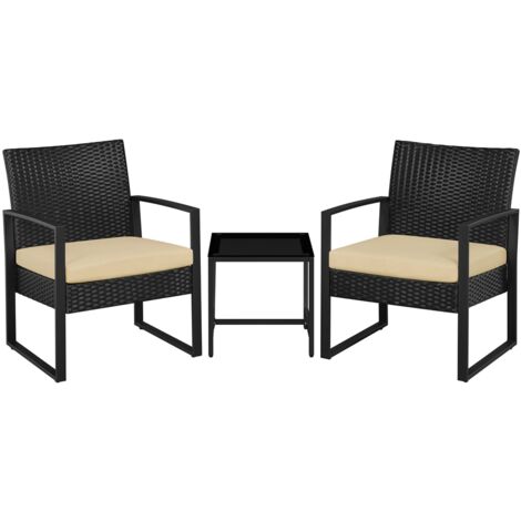 Homevive Juego de Sillas y Mesa Exterior Conjunto de Muebles Exterior Terraza Juego de Silla de Ratán para Jardín Balcón con Cojines Impermeable Negro Caqui
