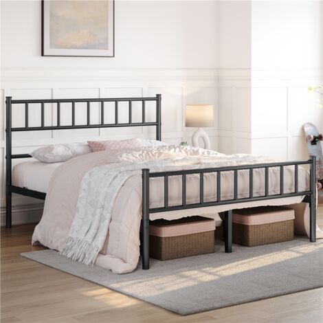 Homevive Marco de Cama para Colchón de 160x200cm Cama Matrimonio con Patas 32cm Cama de Metal con Espacio Bajo de Almacenamiento Negro