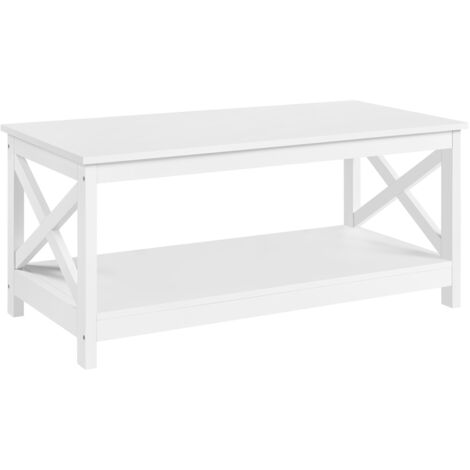 Homevive Mesa de Centro con Revistero Mesa de Café de Madera Lacada 100x50x45cm Mesa Baja con Estante para Salon Blanca