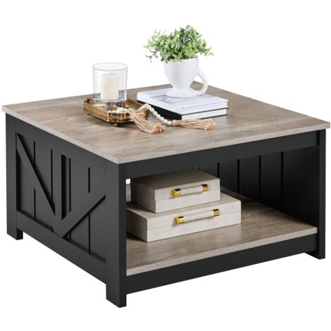 Homevive Mesa de Centro con Revistero Mesa de Café de Madera MDF para Salón Sala de Estar Negro Gray 80×80×45cm