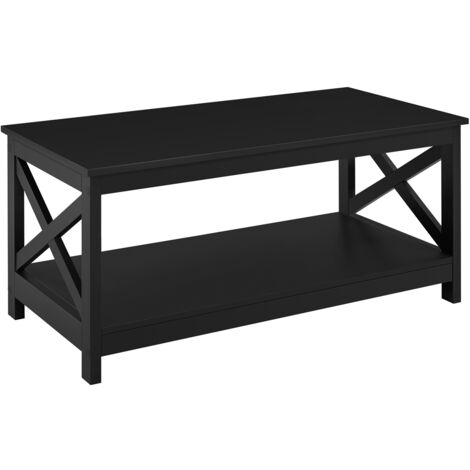 Homevive Mesa de Centro de Madera Mesa de Café con Estante 100x54,5x45cm Mesa de Salón Rectangular Vintage para Sala de Estar Recepción Negro