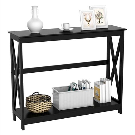 Homevive Mesa de Consola Blanca con Forma X Estantes Mesa Auxiliares para Recibidor Pasillos Salón Mesa Estrecha de Estilo Moderno 101 x 30 x 81 cm Negro