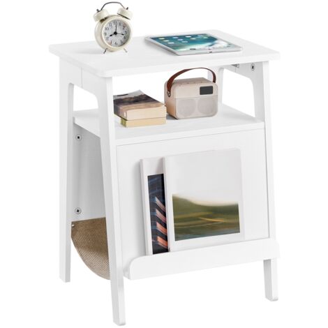 Homevive Mesita Auxiliar de Madera con Casa para Gatos Tablero Rascador Mueble de Almacenamiento para Salón Dormitorio Balcón Blanco