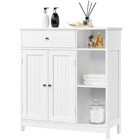 Homevive Mueble de Baño Auxiliar Armario Baño de Suelo con Cajón y Puertas Mueble de Cocina con Estante Ajustable 75 x 30 x 80 cm Blanco