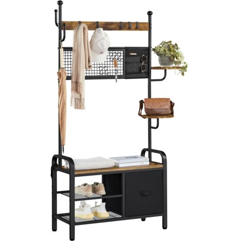 Homevive Perchero de Pasillo con Caseta para Gatos Organizador de 3 Niveles con Estantes para Zapatero Ganchos Marrón Rústico
