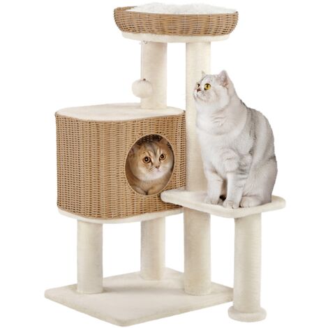 Homevive Rascador de ratán para Gatos Grandes de hasta 10 kg, 91 cm, con Grandes Plataformas, Color Beige