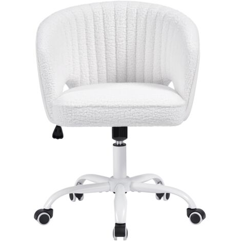 Homevive Silla de Oficina Giratoria Sillón Tapizado de Tejido Bucle con Respaldo Altura Ajustable para Dormitorio Estudio Salón Blanco