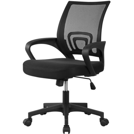 Homevive Silla de Oficina Silla de Malla Altura Ajustable para Trabajo Silla Escritorio Ergonómica Giratoria Negra