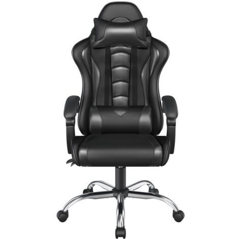 Homevive Silla Gaming Ergonómica con Ruedas Silla de Oficina Ajustable con Soporte Lumbar Capacidad 136 KG Negro