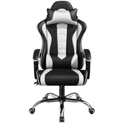 Homevive Silla Gaming Ergonómica con Ruedas Silla de Oficina Ajustable con Soporte Lumbar Capacidad 136 KG Negro/Blanco