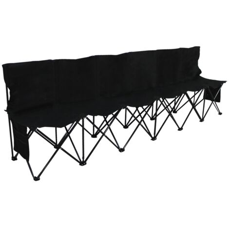 Homevive Silla Plegable de Camping para 6 Personas Banco de Playa Portátil con Respaldo Bolsillos Laterales para Familia Negro