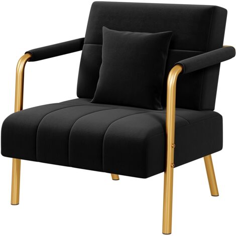 Homevive Sillón Tapizado de Terciopelo con Reposabrazos y Patas de Metal Sofá Individual Moderno con Cojín para Salón Oficina Dormitorio, Negro