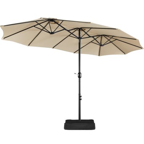 Homevive Sombrilla de Playa Extragrande con Base Parasol de Jardín Reclinable con Manivela Beige