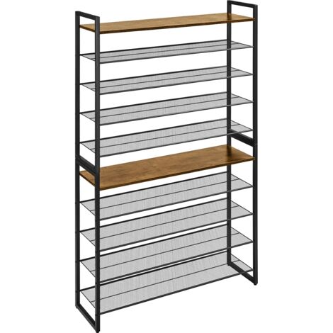 Homevive Zapatero Modular de 10 Niveles Organizador de Zapatos de Metal Capacidad de 40 Pares para Entrada Salón Cocina Trastero, Marrón Rústico
