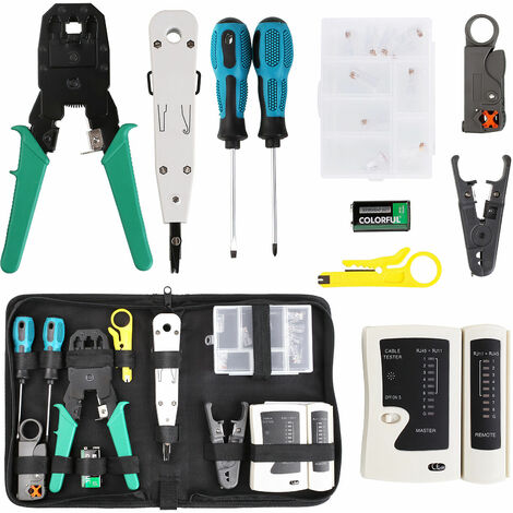 Homfa 12 en 1Testeur de Network Réseau Câble Kits d'Outils de Réparation d'Ordinateur Net Professionnel Maintenance de Testeur de Câble