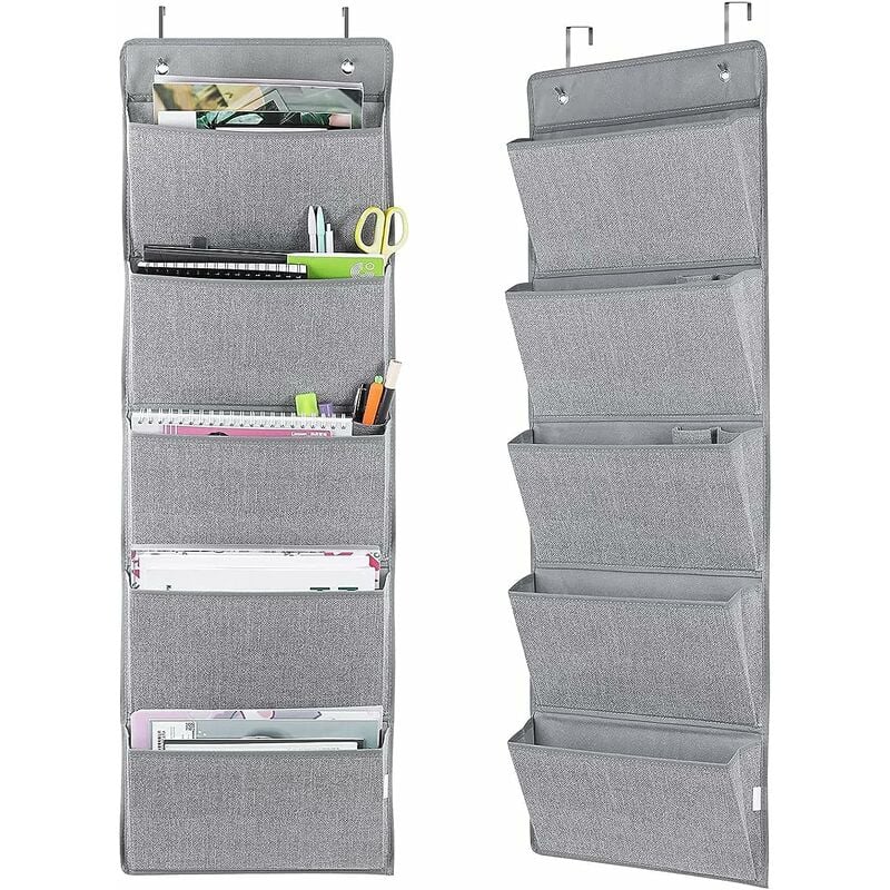 

Homfa 2 Baldas Colgantes de Puerta Colgador de 5 Bolsos Organizador Baño Colgante de Pared Tela para Juguetes Toallas Gris