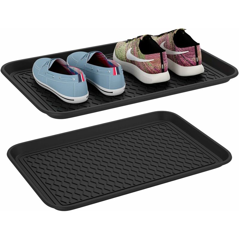 

Homfa - 2 Bandejas Zapatos Bandejas Plástico Alfombra para Comedero Plato Maceta para Entrada Baño Balcón Negro 60x40x3cm