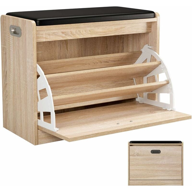 

3 niveles zapatero mueble banco zapatero y asiento de baño taburete para banco de zapatero (roble) - Homfa