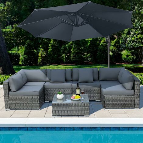 main image of "Homfa 6 Seater Rattan Garden Soft Set in Gery,Outdoor Patio Sofa Set, with 8 cm Cushions and Coffee Table, for Lawn Terrace"