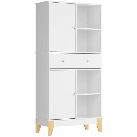 Homfa aparador aparador armario de pie armario lateral aparador librería madera blanco 80 x 35 x 167 cm