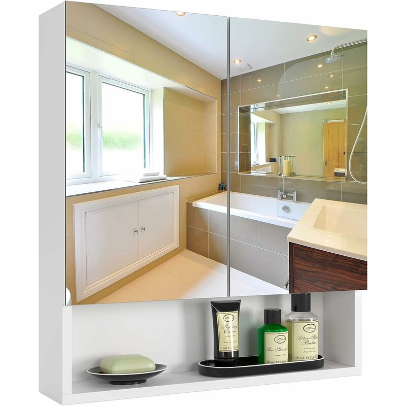 

Armario con espejo de pared para baño con puertas dobles y estante ajustable, 20,9 x 22,8 pulgadas, armario de madera para medicinas, organizador de