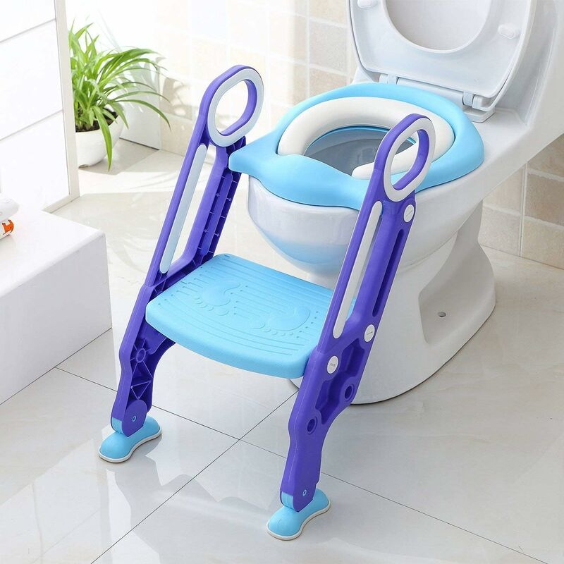 

Homfa Asiento de entrenamiento para niños con Escalera, Asiento de inodoro familiar, 44,8 x 37,1 cm, Antideslizante (Azúl)