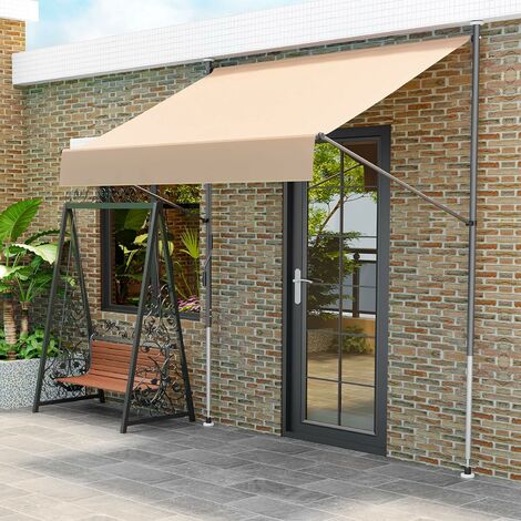 Homfa Auvent Rétractable, Store Balcon en Métal et Polyester, Résistant aux UV et à l'eau, Hauteur Réglable, avec Manivelle, sans Perçage, 300 x 150 cm, Kaki