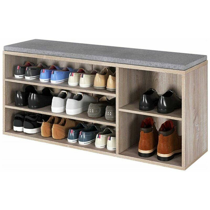 

Banco de almacenamiento de zapatos, 3 niveles, estante para zapatos con estantes ajustables, armario de madera para zapatos, pasillo, unidad
