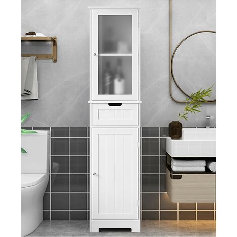 Homfa Bathroom Cabinets Free Standing, Bathroom Storage Cabinet Narrow Storage Cupboard with Drawer White 30D x 40W x 170H
