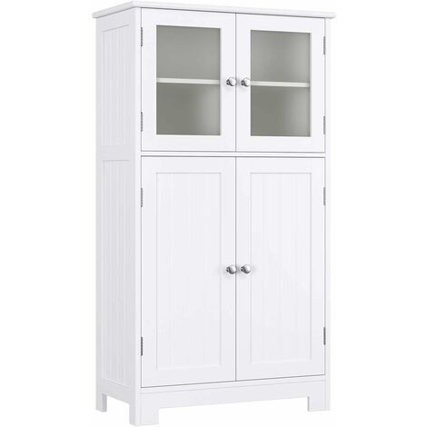 Homfa Bathroom Floor Cabinet Storage Cupboard Free Standing Unit Wooden Cabinet with 4 Doors 2 Compartments Shelf White 60 x 30 x 108 cm