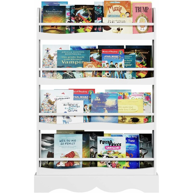 homfa bibliotheque pour enfants, bibliotheque enfants a 4 niveaux, debout contre le mur, etageres de rangement livres, jouets dans la
