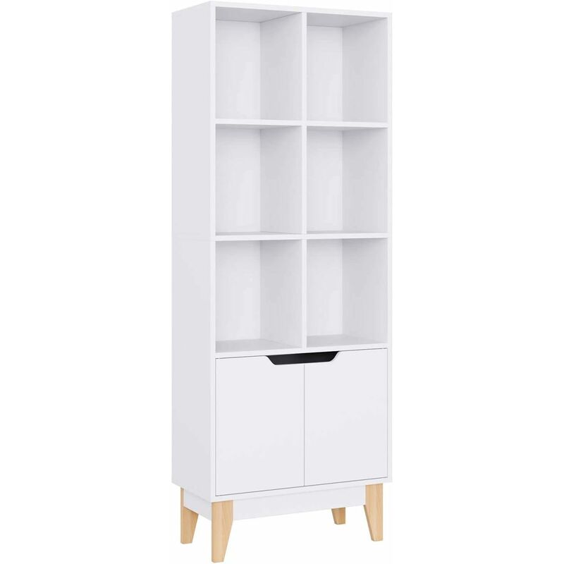 Bücherregal Kommode Regal mit 2 Türen und 6 Fächern Bücherschrank Schrank Raumteiler Standregal Aufbewahrungsregal 60 × 30 × 162 cm weiß - Homfa